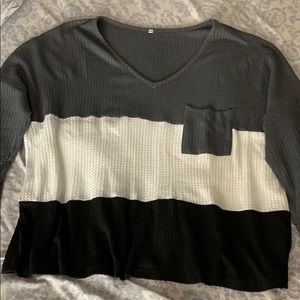 Plus Size Striped Sweater with Pocket
